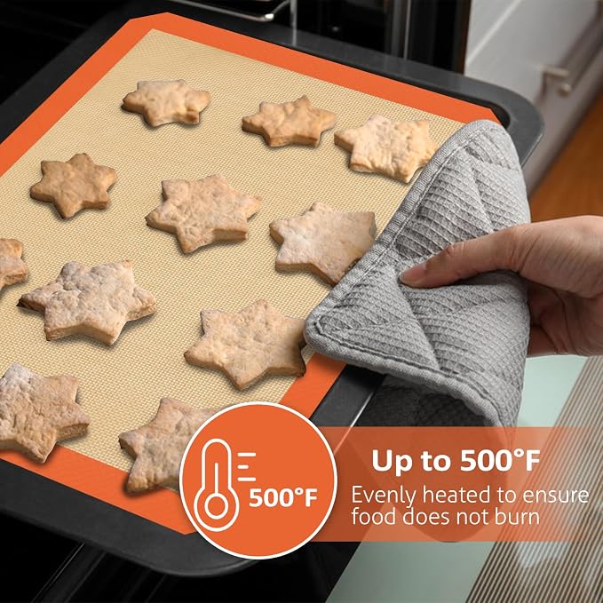 Silicone Baking Mat Set of 3, Nonstick Sheet for Cookies | 2 Half +1 Quarter Sheets Mat, Easy to Clean & Reusable, Heat Resistant, Making Macarons