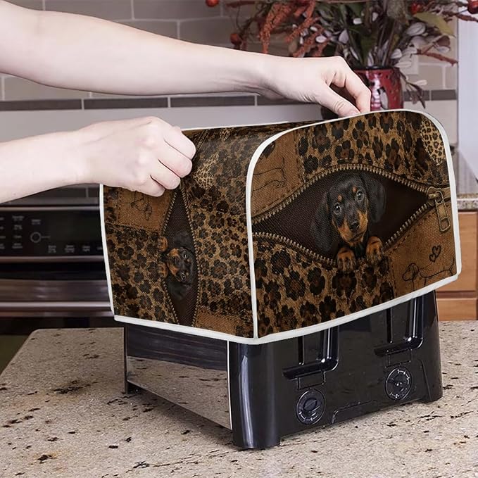 Dachshund Print Toaster 4 Slice Cover Dust-proof & Anti Fingerprint Bread Maker Machine Covers Leopard Print Small Kitchen Appliance Covers