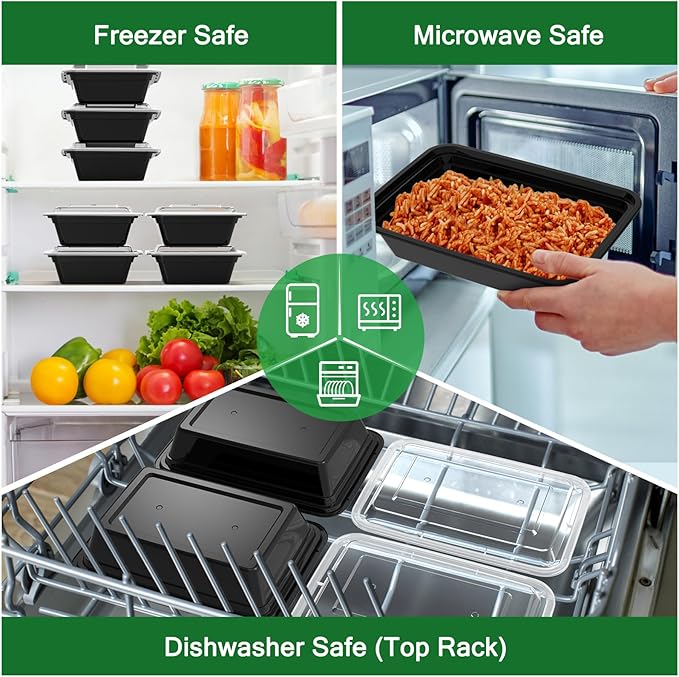 Dealusy 50 Pack (100-Piece) 38 oz Meal Prep Containers Reusable with Lids | Sturdy Leakproof & Food Safe, Microwave, Freezer, Dishwasher Safe Prep Containers, To Go Take Out Plastic Food Storage