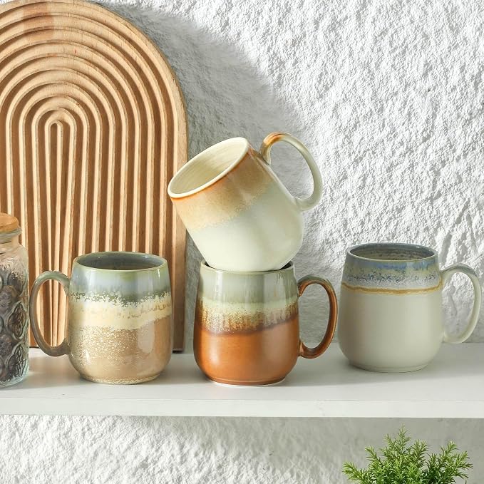 HASENSE Ceramic Coffee Mugs Set of 4, 16 oz Large Reactive Glaze Mugs | Everyday Capacity, 4 Unique Reactive Glazes, Durable Ceramic, Idea Gift Mug Set
