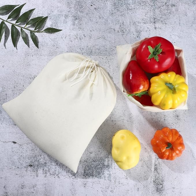 Tatuo 50 Pcs Muslin Bags 10 X 12 Inches, Cotton Drawstring Pouches Party | Natural Cotton Cloth Small Pouches, Reusable Linen Sachet for Gift Favor, Wedding Party Supplies, Craft Home Storage