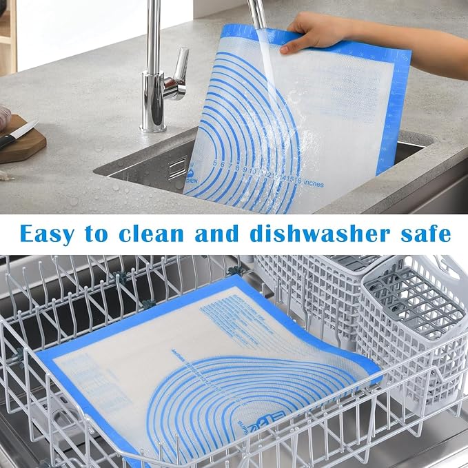 Nonstick Silicone Pastry Mat Extra Large with Measurements Dough Baking Mat | 28'' x 20'' Silicone Baking Mat Counter Dough Rolling Fondant/Pie Crust Sourdough Bread Supplies By Folksy Super Kitchen Blue