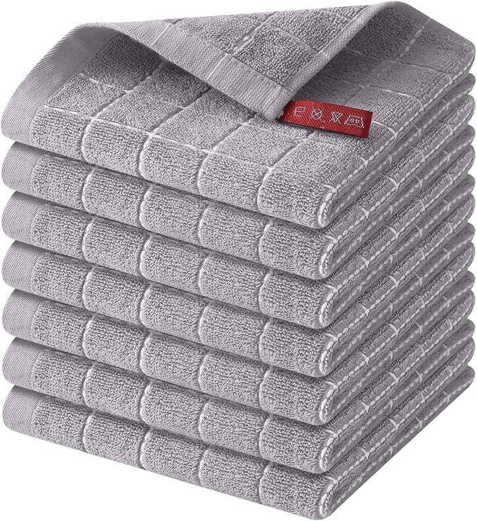 Homaxy 100% Cotton Terry Kitchen Dish Cloths, 7 Pack, Light Grey | Ultra Soft and Absorbent Dish Towels for Kitchen, Suitable for Drying and Washing Dishes