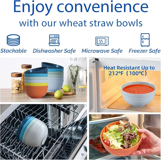 Homestockplus 【Set of 6】 Unbreakable Soup Bowls, 34 Ounces Big Bowls Microwave and Dishwasher Safe BPA-Free Bowl for Cereal, Salad, Soup, Ramen,Oatmeal Apply to Kitchen, Dishwasher & Microwave Safe