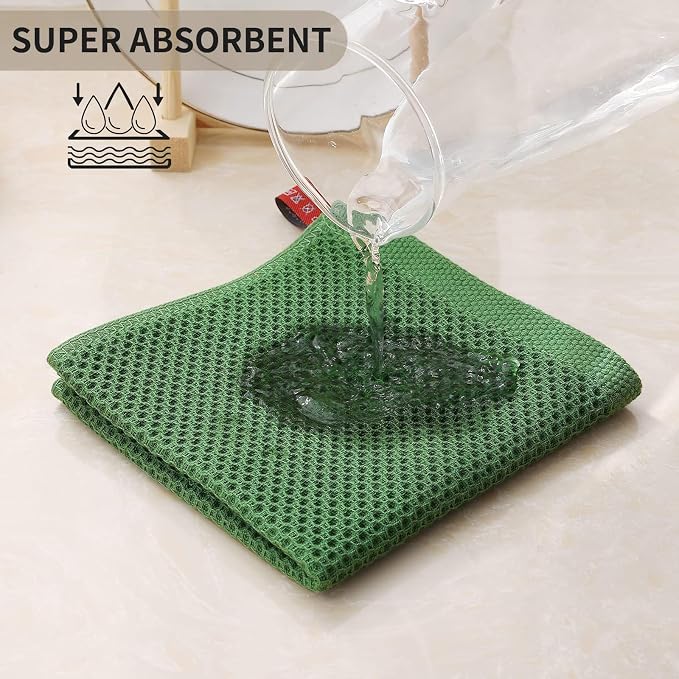 Kitinjoy 100% Cotton Waffle 6-Pack Kitchen Towels, 12" x 12", Grass Green | Ultra Absorbent, Super Soft, lightweight, Quick Drying Dish Rags for Washing Dishes