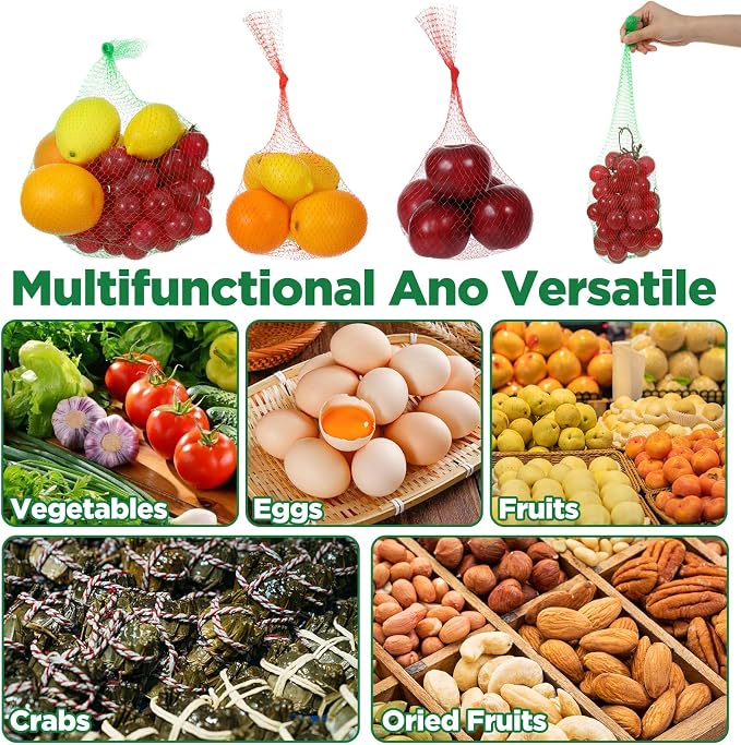 300 Pcs Reusable Mesh Produce Bags, Multiple Sizes Onion Fruits Net Bag Seafood Boil Bag Durable Tear Resistant Mesh Plastic Nylon Net Bags with Closures for Vegetables Crab Clam Crawfish