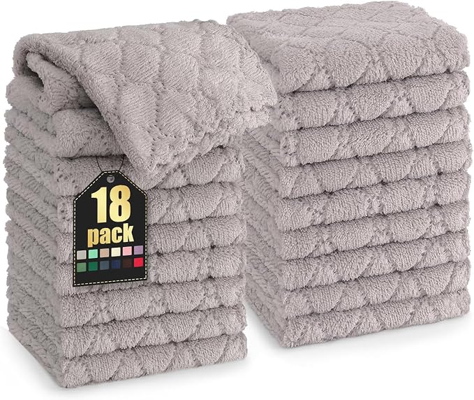 Homaxy 18 Pack Super Soft Absorbent Dish Cloths, 10" x 10", Grey | Coral Velvet, Nonstick Oil Fast Drying Microfiber Cleaning Cloth, No Lint Household Dishcloths
