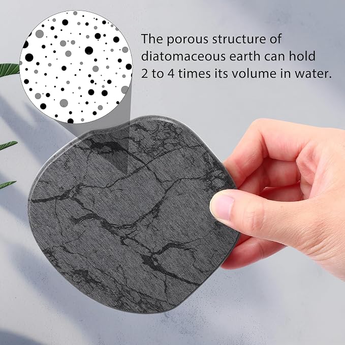 Diatomaceous Earth Coasters Set of 4，Cool Absorbent Quick-Dry Drink Coasters for Desks, Cute Modern Stone Design with Stylish White Aesthetic (4, Marble Grey)