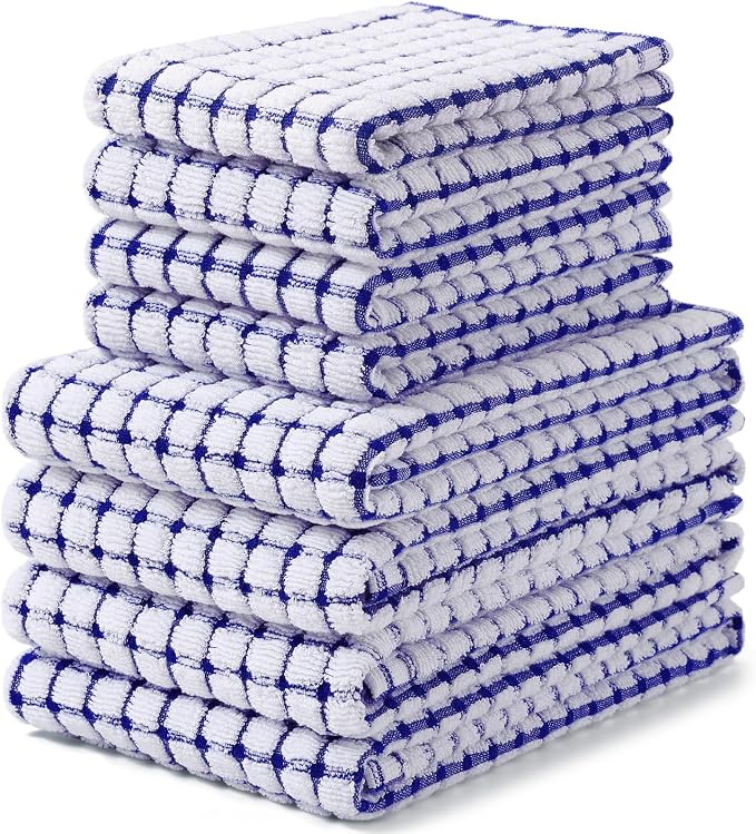 Homaxy Kitchen Towels and Dishcloths Set, Set of 8, Blue | Cotton Terry Kitchen Dish Towels, Super Soft and Absorbent Dish Cloths, 16 x 25 and 12 x 12 Inches