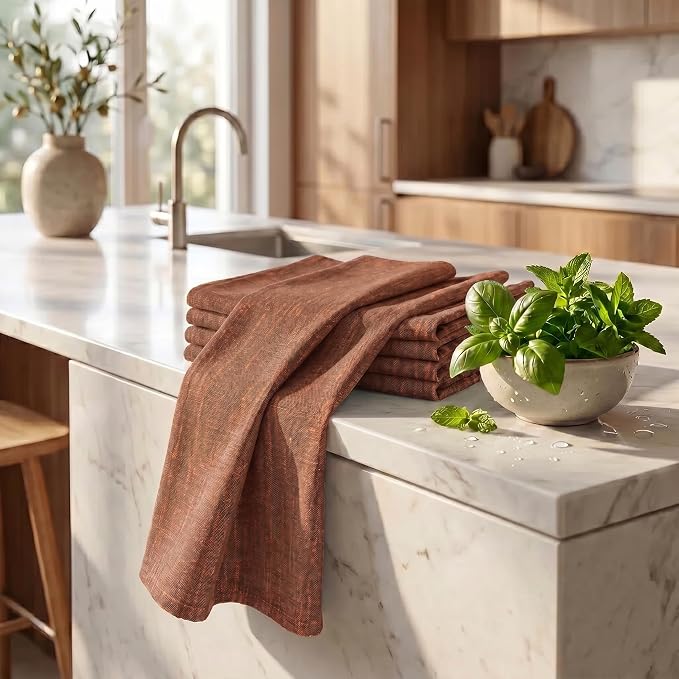 Urban Villa Kitchen Towels Cotton Dish Towels 20”x30” (Set of 6) Blk/Orange