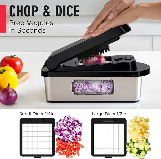 MUELLER HOME Pro-Series 10-in-1 Stainless Steel Multi Vegetable Chopper | 8 Blade Mandoline Slicer, Kitchen Tools and Gadgets, Food and Veggie Chopper, Mincer, Dicer, French Fry Cutter, Black
