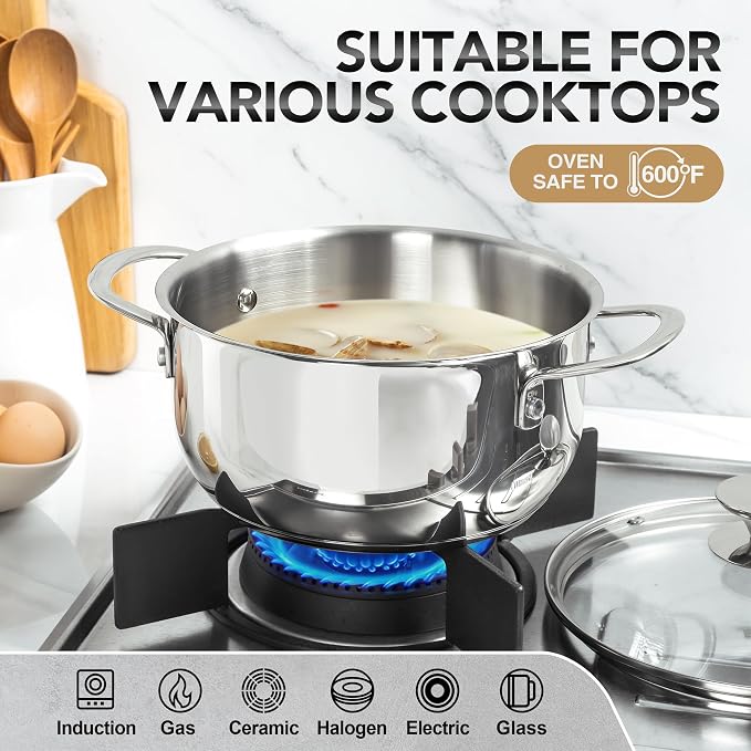 MICHELANGELO Stainless Steel Pot Set with Lids 1QT & 2QT & 3QT, Stainless Steel Saucepan Set 6pcs, 18/10 Induction Saucepans, Induction Compatible, Dishwasher Safe