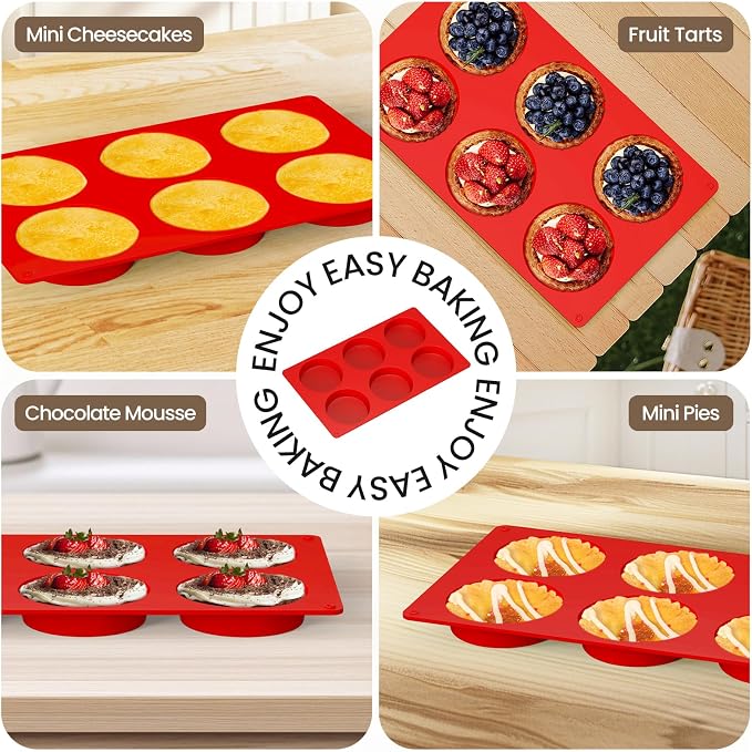 Redfly Silicone Egg Molds for Breakfast Sandwiches 3 Pcs, Non Stick 3 Inch Egg Bites Baking Pans, Silicone Muffin Pans for Baking, Round Muffin Top Pan for Whoopie Pie Pan, Tarts, Quiche