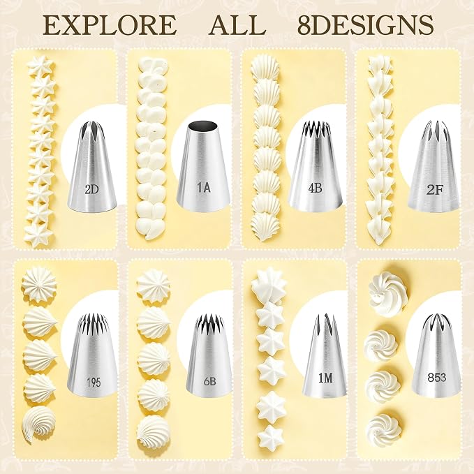 8Pcs Large Piping Tips Set, 304 Stainless Steel Cake Piping Tips, Pastry Frosting Icing Tips for Decorating Cookies, Cupcakes & Birthday Cake, Dishwasher Safe