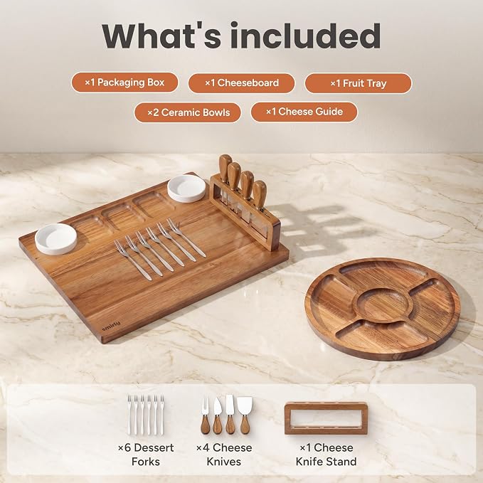 SMIRLY Charcuterie Board Set with Serving Accessories, Large Acacia | Housewarming and Wedding Gift for Women, Perfect for Movie Nights, Gatherings and Serving Cheese, Fruits and Snacks