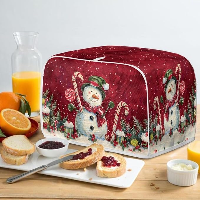 2 Slice Bread Toaster Cover for Christmas, Colorful Floral Print Bakeware Protector Kitchen Accessories Appliance Dust Cover Kitchen Decor Toaster Oven Covers, Cute Snowman Pattern