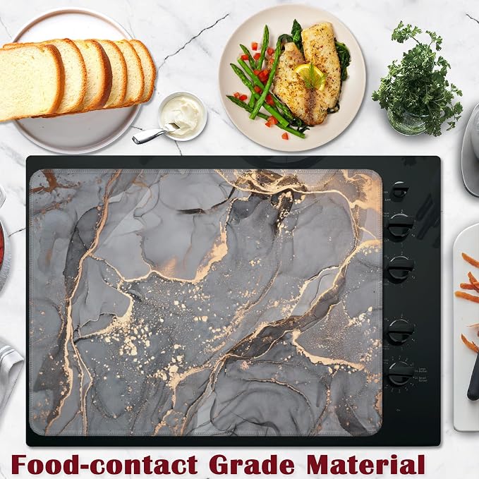 Gray Gold Marble Electric Stove Top Cover Protector,Glass Flat Top Stove Mat,Heat-Resistant Oven Induction Cooktop Mat for Ceramic Countertop Mats Dish Drying Mat
