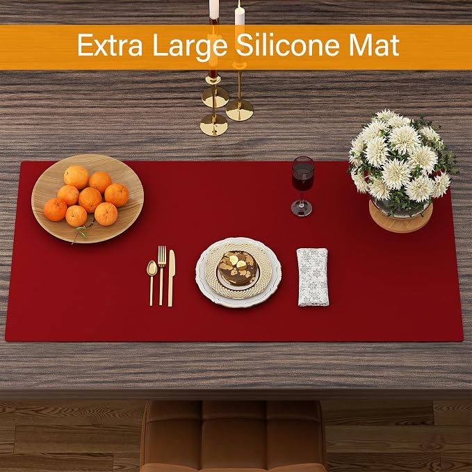 Silicone Protector Mat 47x24 Inch,Red | 1.3mm silicone mat, heat resistant, non-slip & waterproof. Ideal for baking, painting, resin, welding and table protection.