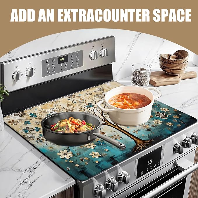 Vintage Tree of Life Stove Top Covers for Electric Stove, Electric Gas Stove Pad Heat Resistant Range Cooktop Protector for Home Decor Kitchen 28"x20"
