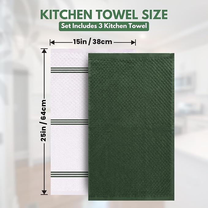 Infinitee Xclusives Kitchen Towels - 3 Pack - Cotton Dish Towel |15" x 25"| | 100% Cotton, Highly Absorbent Tea Towels - Lint Free, Soft, Durable & Quick Dry, Ideal for Drying Dishes & Kitchen Cleaning