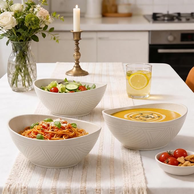 Large Bowls 65 OZ, Wheat Straw Bowls Set of 4, Unbreakable Salad Bowl, Microwave & Dishwasher Safe Big Bowl, Kitchen Serving Bowl for Salad, Cereal, Soup and Oatmeal (Beige)