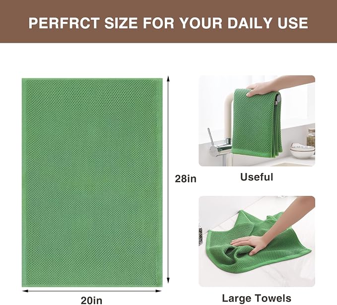 Homaxy 100% Cotton Oversized Waffle Weave Kitchen Towels 8-Pack | Grass Green, 20 x 28 Inches, Ultra Soft Absorbent Dish Towels, Quick Drying Large Cleaning Towels