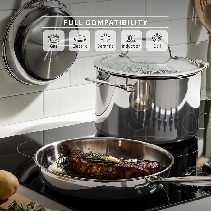 T-Fal Pro Tri-Ply Stainless Steel Frying Pan Set, 3-Piece, Induction | 8, 10 & 12 in frying pans, NSF-certified, Oven safe to 500 °F, All cooktop compatible, Built-in measuring marks
