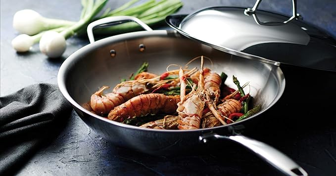 Tramontina Signature Tri-Ply Clad Stainless Steel 12.5-Inch Wok with lid | Induction-Ready, Dishwasher-Safe, NSF-Certified, Made in Brazil