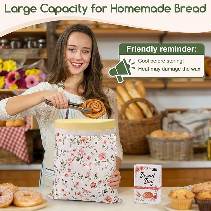 2 Pack Beeswax Bread Bags for Homemade Bread, Sourdough Storage XL 17"x13" | Reusable Bees Wax Bread Bag & Keeper, Natural Canvas with Premium Box for Home Baking, Freezer Storage & Outdoor Use