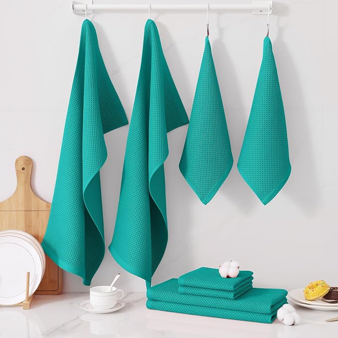 Homaxy 10 Pack 100% Cotton Kitchen Towels and Dishcloths Set, Teal | 12 x 12 Inches and 13 x 28 Inches Kitchen Towels Set, Ultra Soft Absorbent Dish Cloths for Washing Dishes