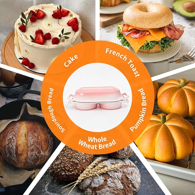 Double Enameled Cast Iron Dutch Oven for Sourdough Bread Baking – 2-in-1 Bread Baker with Lid, Dual Mini Loaf Pan, 500°F Oven Safe, Even Heating for Artisan Bread, Nonstick Enamel
