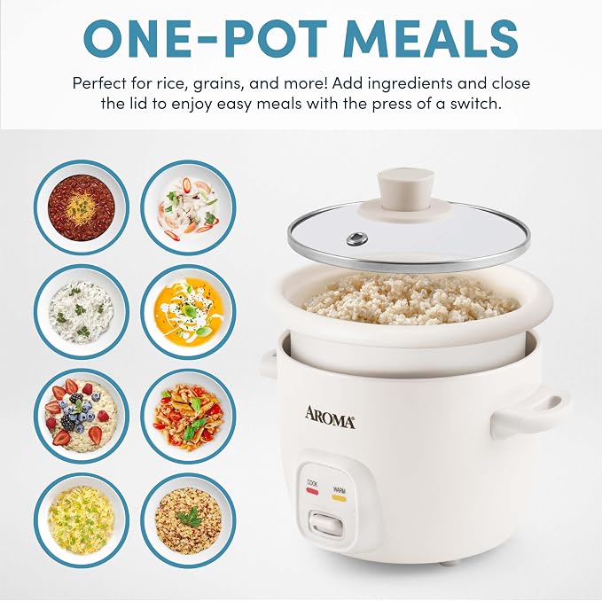 Aroma Housewares 4-Cups (Cooked) / 1Qt. Rice & Grain Cooker (ARC-302NG), White