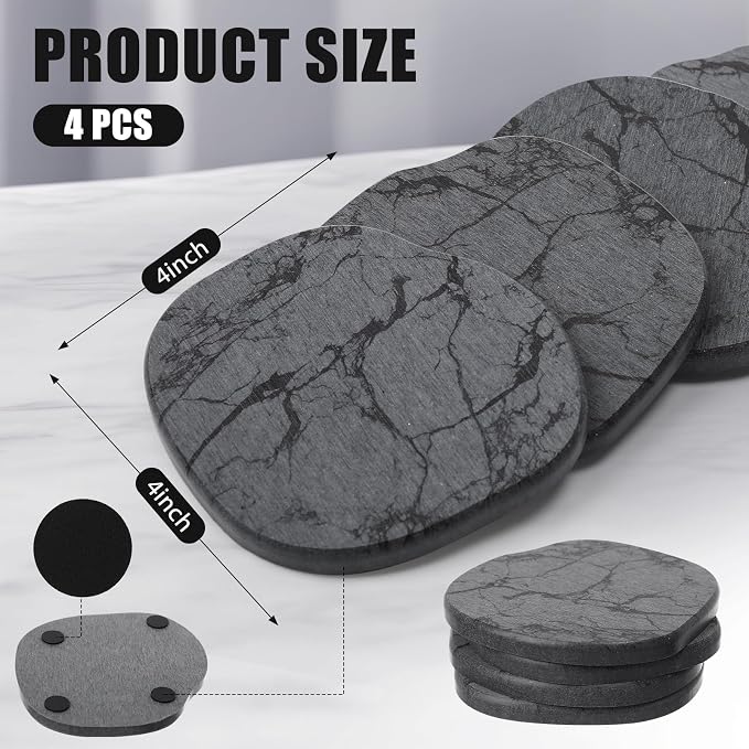 Diatomaceous Earth Coasters Set of 4，Cool Absorbent Quick-Dry Drink Coasters for Desks, Cute Modern Stone Design with Stylish White Aesthetic (4, Marble Grey)