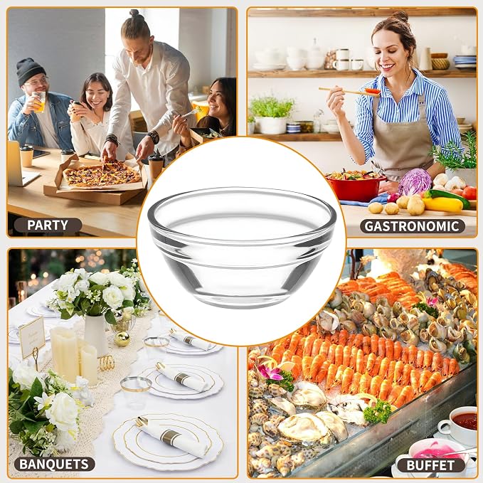6 Pack Mini 3 Inch Small Glass Bowls with 12 Pack Lids | 2.5 oz Clear Glass Pinch Bowls, Condiment Containers, for Dips, spices, jams, Meal Prep Bowls