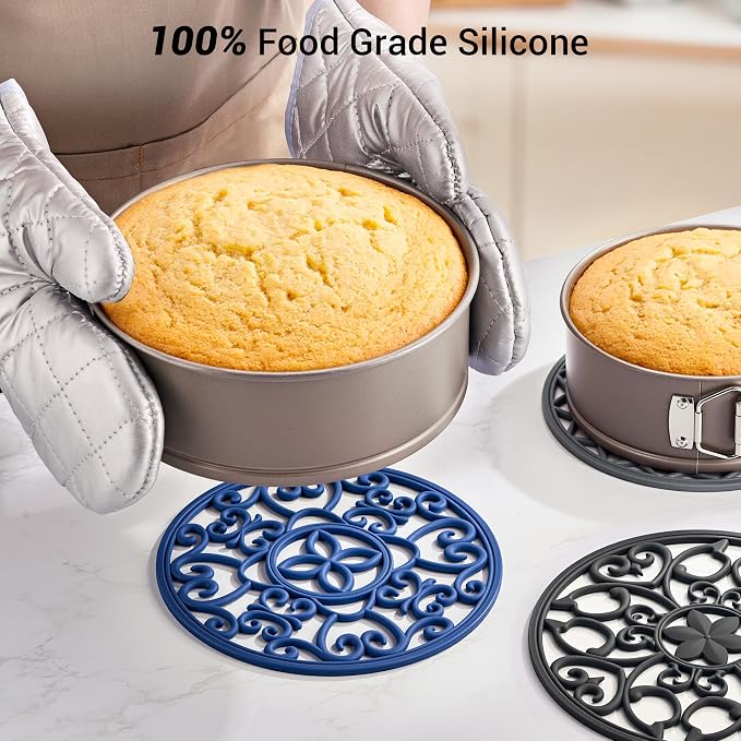 SMARTAKE 6 Set Silicone Trivet Mats for Hot Dishes Pots and Pans (Grey) | Heat Resistant Pots and Pans Holders, Non-Slip Flexible Pads Coasters for Countertops Table, Modern Kitchen Decor Accessories