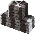 Homaxy Kitchen Towels and Dishcloths Set, Set of 8, White & Dark Brown | Bulk Cotton Waffle Weave Check Plaid Kitchen Towels, Super Soft and Absorbent Dish Cloths, 12 x 12 and 13 x 28 Inches