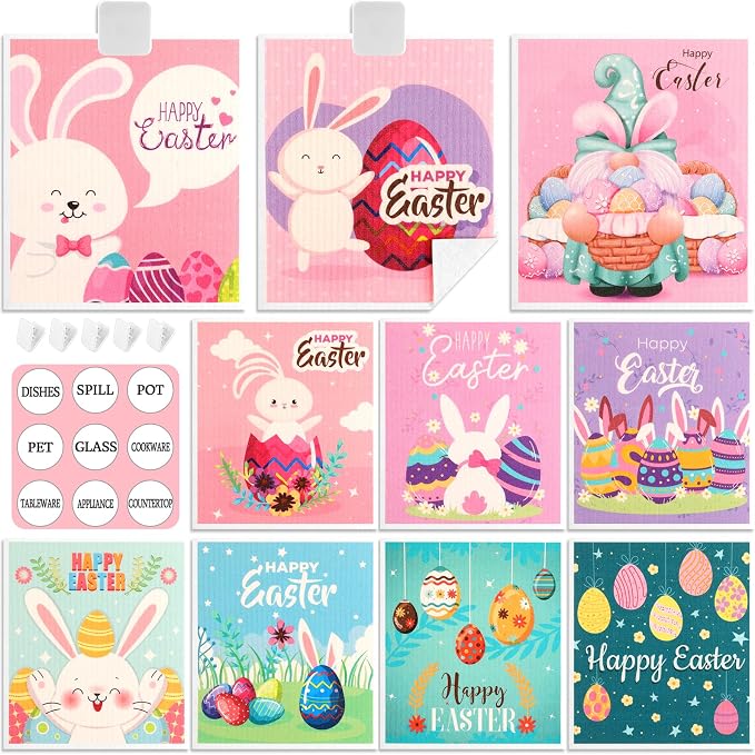 Lucomb Sedish Dishcloth (10 Pack-Easter Bunny+ Clips)