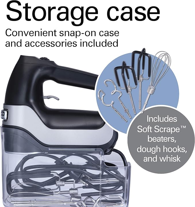 Hamilton Beach Professional 7-Speed Digital Electric Hand Mixer | High-Performance DC Motor | Slow Start | Snap-On Storage Case | SoftScrape Beaters, Whisk, Dough Hooks | Matte Black