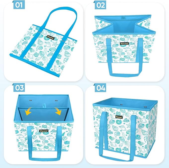 BALEINE 3PK Reusable Grocery Bags, Heavy Duty Shopping Tote Bag | 12'' Long Handles, Reinforced Bottom Keeps Upright, Fold Flat Storage, Water-Resistant Shopping Bag, Multiple Color Options