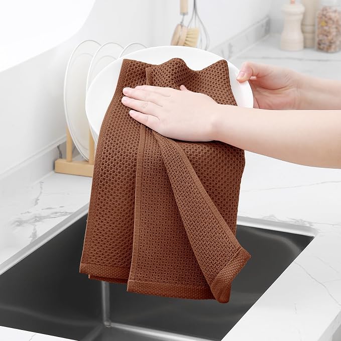 Homaxy 100% Cotton Waffle Weave Kitchen Dish Towels 6-Pack, Caramel | 13 x 28 Inches, Ultra Soft Absorbent Dish Towels, Quick Drying Cleaning Towels