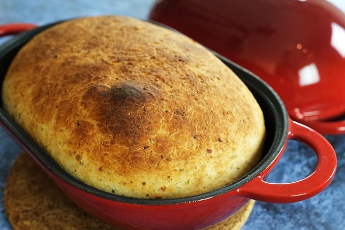Crucible Cookware Enameled Cast Iron Bread Pan Dutch oven with Lid and Loop Handles - Red – Oven Safe Form for Baking and Cooking, Artisan Bread Kit - Loaf Pan