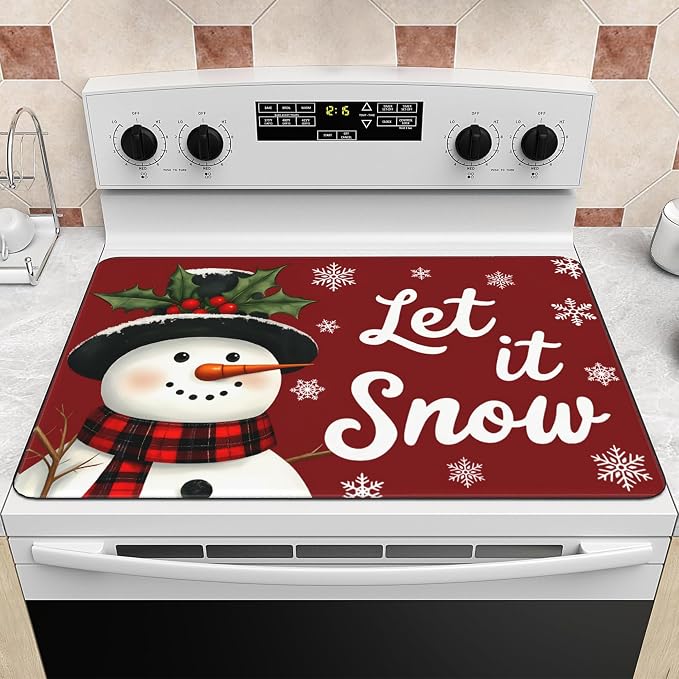 Let It Snow Stove Top Cover for Electric Stove 28" x 20" Kitchen Winter Decorations Snowman Glass Flat Top Stove Mat Oven Induction Cooktop Mat Christmas Home Decor