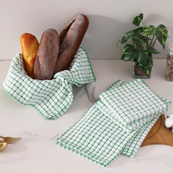 Homaxy Kitchen Towels and Dishcloths Set, Set of 8, Green | Cotton Terry Kitchen Dish Towels, Super Soft and Absorbent Dish Cloths, 16 x 25 and 12 x 12 Inches