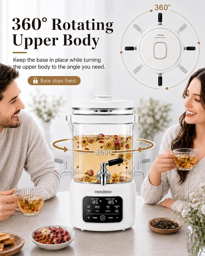 3L Electric Kettle & Beverage Dispenser with Infuser, Spigot - All-in-One Health Pot for Iced Tea/Coffee, Temperature Control, Glass Pitcher - Home & Office Use