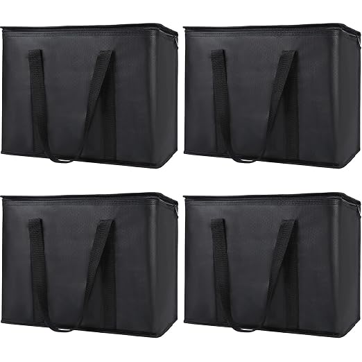 4-Pack Insulated Reusable Shopping Grocery Bags, X-Large Soft Cooler Bag Insulated, Boadon Collapsible Grocery Shopping Tote Bags for Food Delivery, Portable Softside, Black | Soft Cooler Bag Insulated, Collapsible Grocery Shopping Tote Bags, For Food ...