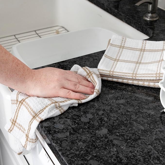 T-Fal Premium Waffle Dish Cloths: Highly Absorbent, Super Soft Long Lasting - 100% Cotton, 12"x13" Towel for Cleaning & Drying, (8-Pack), Sand