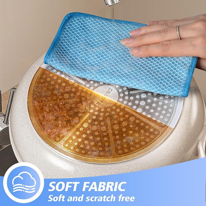 Dish Cloths for Washing Dishes with Scrub Side, Microfiber Dish Rags | Dual-sided microfiber dish cloths with scrubber for stuck-on food, quick dry kitchen washcloths 9 Pack, 7" x 7 Inch Blue