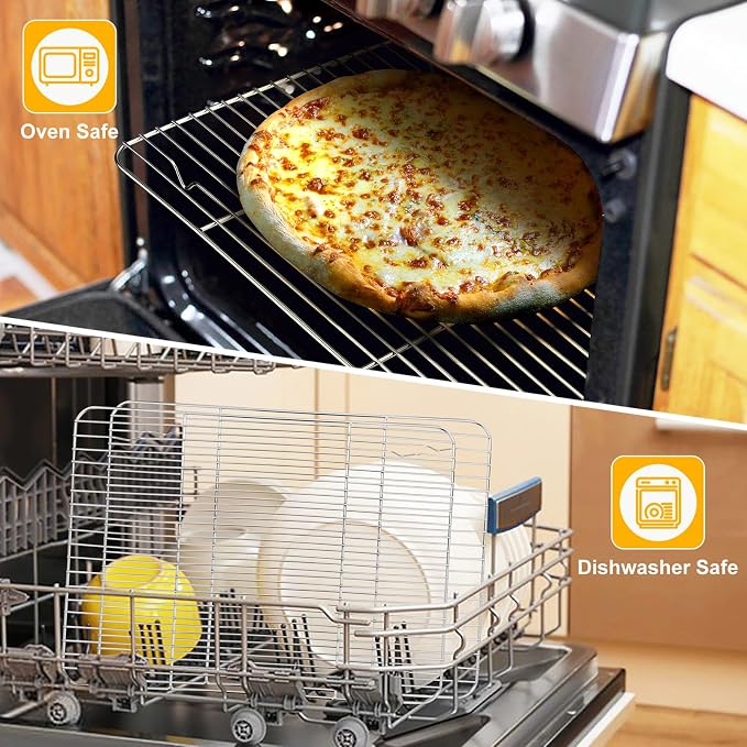 P&P CHEF 15.3" x 11.25" Cooling Baking Wire Racks Pack of 2, Silver | Stainless Steel Cooling Racks for Cooking Baking Roasting Grilling Drying, Dense Wires & Smooth Edge, Easy Clean & Rust Proof
