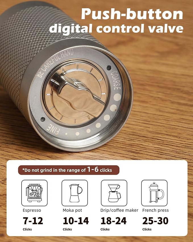 Pro Manual Coffee Grinder Stainless Steel Conical Burr With Adjustable Settings.Portable For Espresso, French press, Pour-over. All-metal, Plastic-free, Perfect For Travel camping