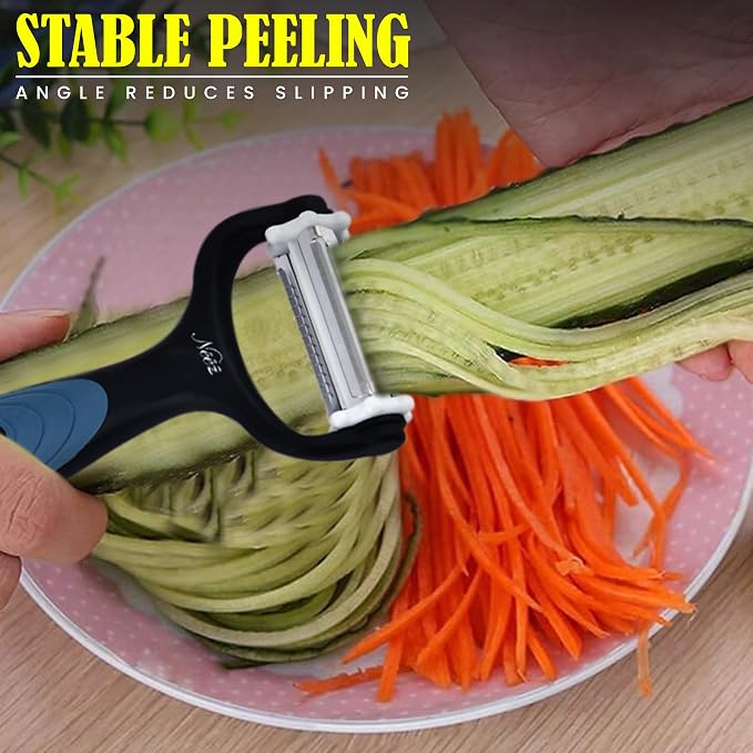 Neez Julienne Peeler Vegetable Peeler Multifunctional Potato Cabbage Fruit Cucumber Carrot Peeler Julienne Shredder Tool Kitchen Multi-Function Stainless Steel Peeler Slicer Knife Julienne Set 3 In 1